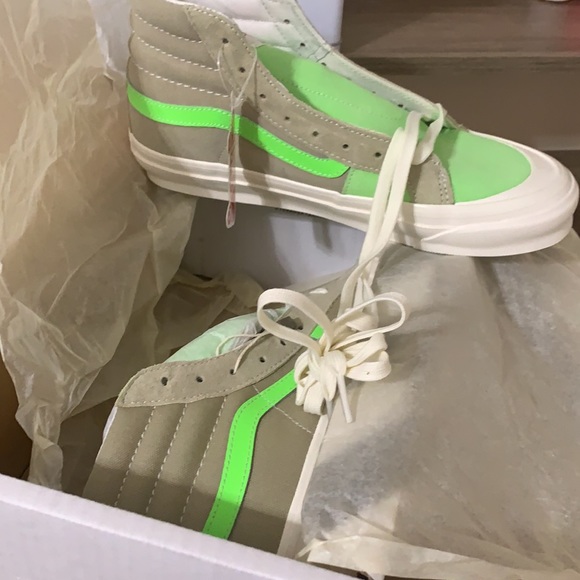 VANS Neon Green & Beige High Top Skater Sneaker - Picture 7 of 8